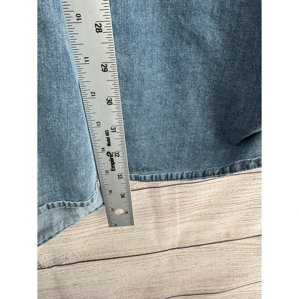 Talulah Babydoll Dress Womens Large Blue Denim Tiered Button Front Mini